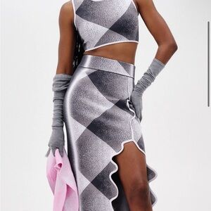 PH5 Holly midi plaid Black and White Asymmetrical Skirt